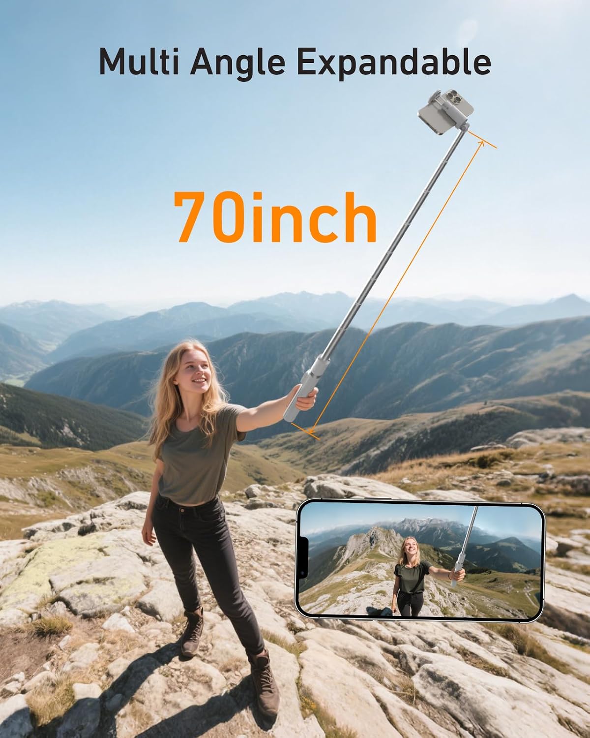 TRÍPODE PARA TELÉFONO TELESIN 70 PULGADAS CON APERTURA AUTOMÁTICA Y CONTROL REMOTO BLUETOOTH - 4