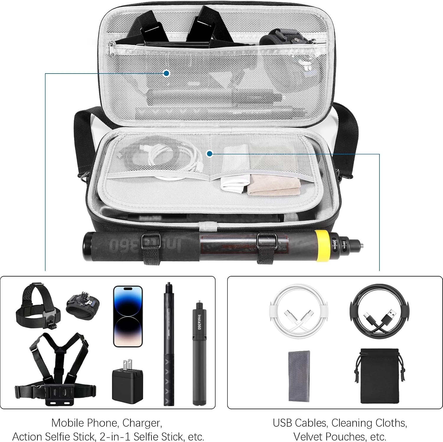 ESTUCHE PARA ACCESORIOS AMAZEAR PARA INSTA360 X6 X5 X4 AIR NEGRO - 3