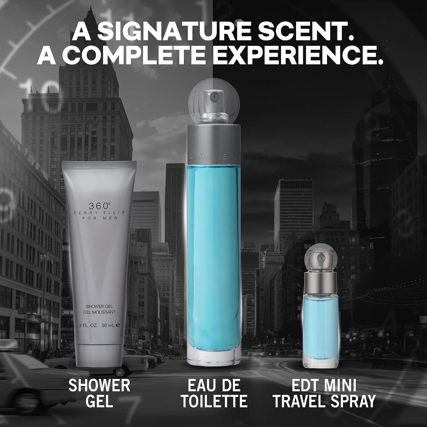 SET DE PERFUME PERRY ELLIS 360° FOR MEN 3 PIEZAS EDT, MINI EDT Y GEL DE DUCHA - 3