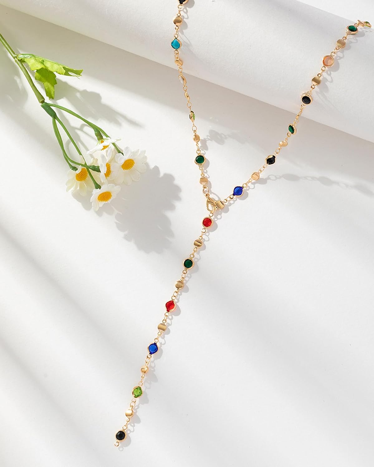 COLLAR LANWLOSI Y MULTICOLOR CON CRISTALES LARGOS PARA MUJER - 5
