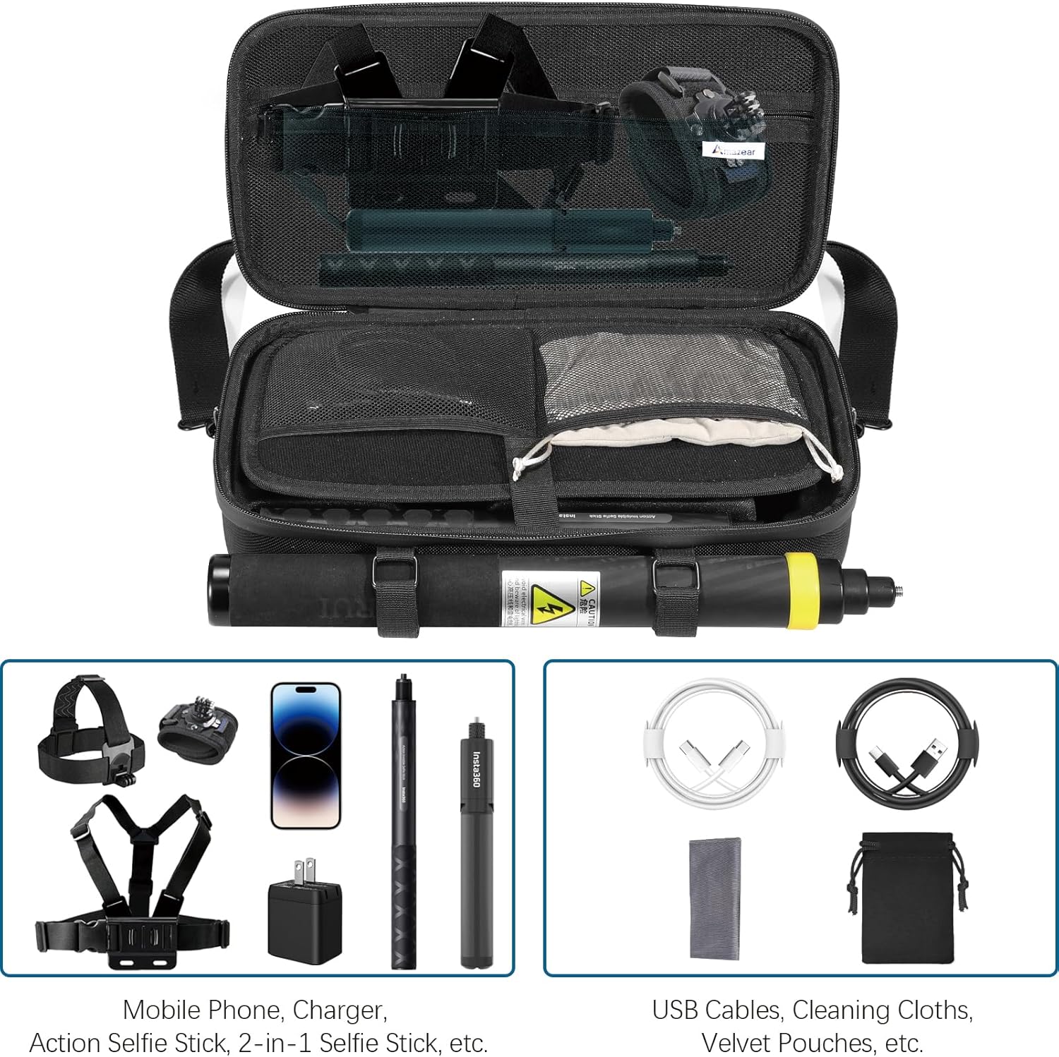 ESTUCHE AMAZEAR PARA ACCESORIOS INSTA360 X6 IMPERMEABLE NEGRO - 3