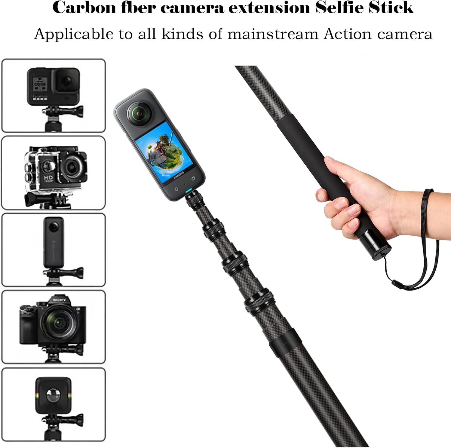 SELFIE STICK DE FIBRA DE CARBONO SALYMECONY 3.0 M PARA CÁMARAS INSTA360 Y GOPRO - 3
