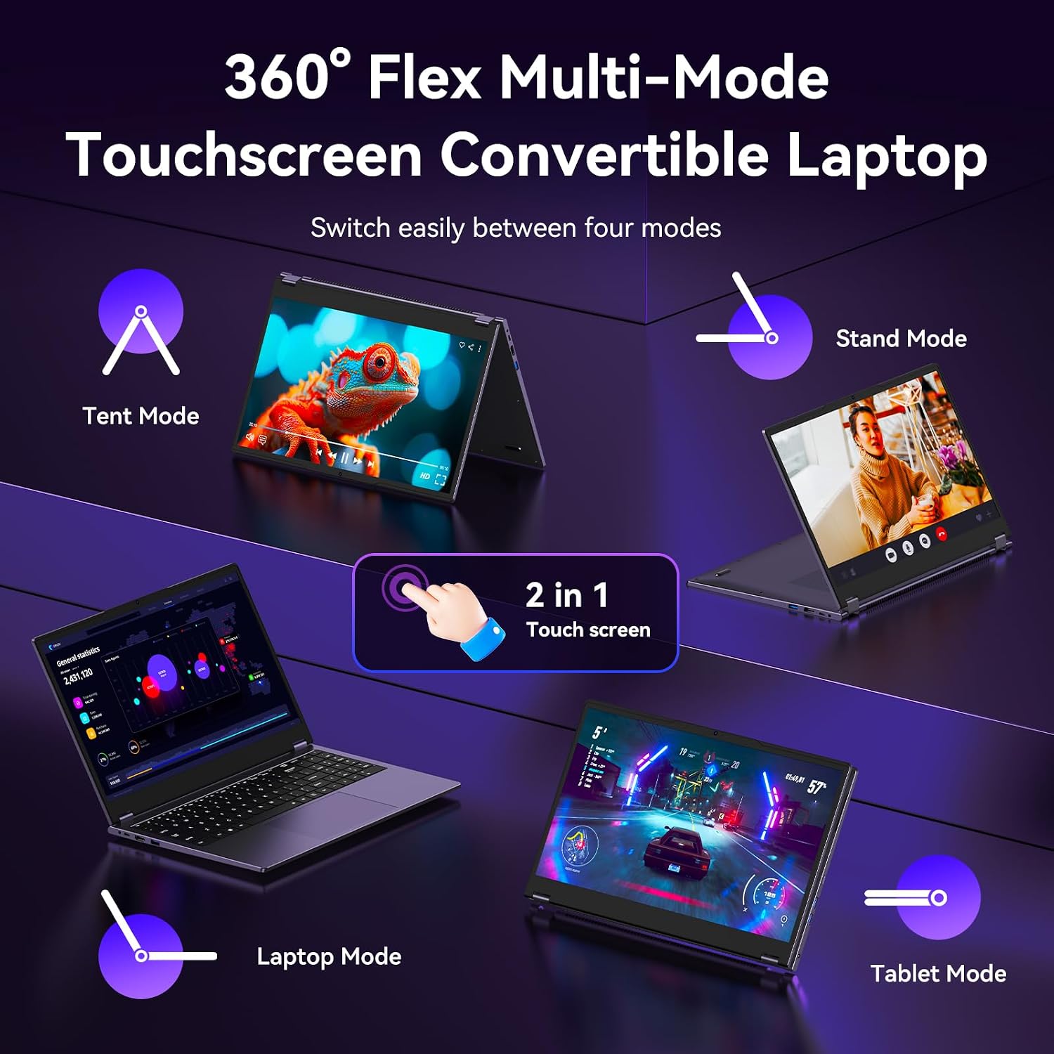 LAPTOP 2 EN 1 TYLVX 15.6' FHD TOUCHSCREEN INTEL CORE M3-8100Y 16GB RAM 512GB SSD DEEP PURPLE - 4