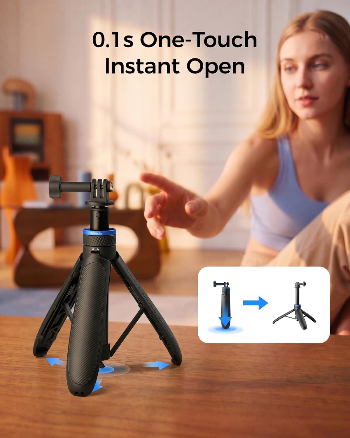 TRÍPODE PARA CÁMARA TELESIN MINI SELFIE STICK CON APERTURA AUTOMÁTICA 0.1S - 2