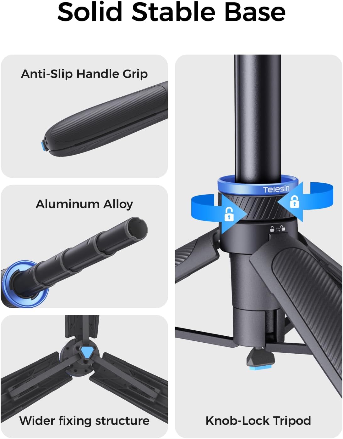 TRÍPODE PARA CÁMARA TELESIN MINI SELFIE STICK CON APERTURA AUTOMÁTICA 0.1S - 5