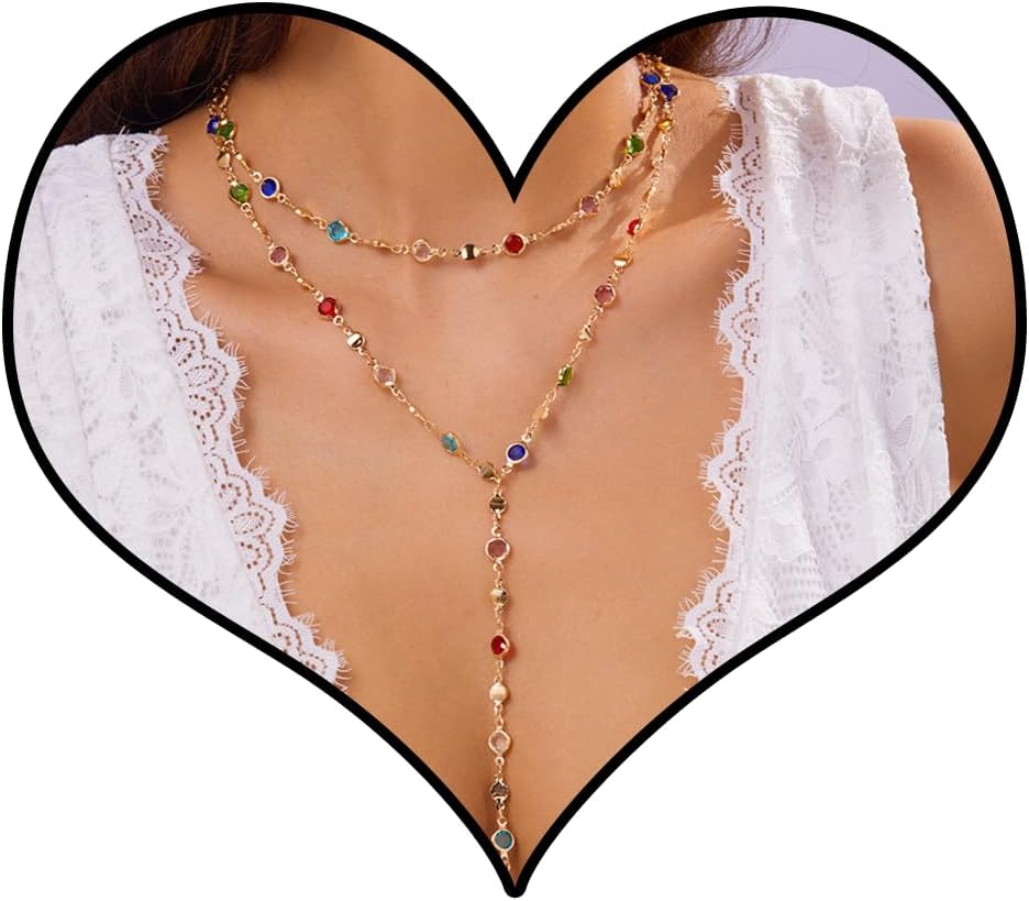 COLLAR LANWLOSI Y MULTICOLOR CON CRISTALES LARGOS PARA MUJER - 1