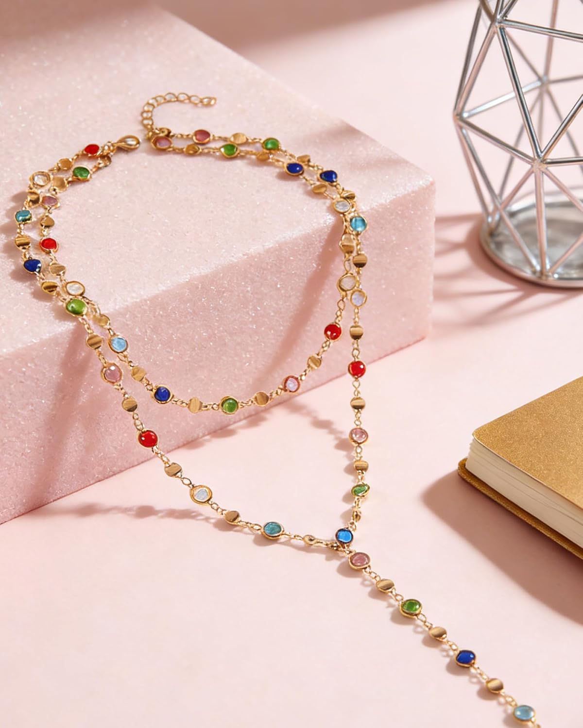 COLLAR LANWLOSI Y MULTICOLOR CON CRISTALES LARGOS PARA MUJER - 5