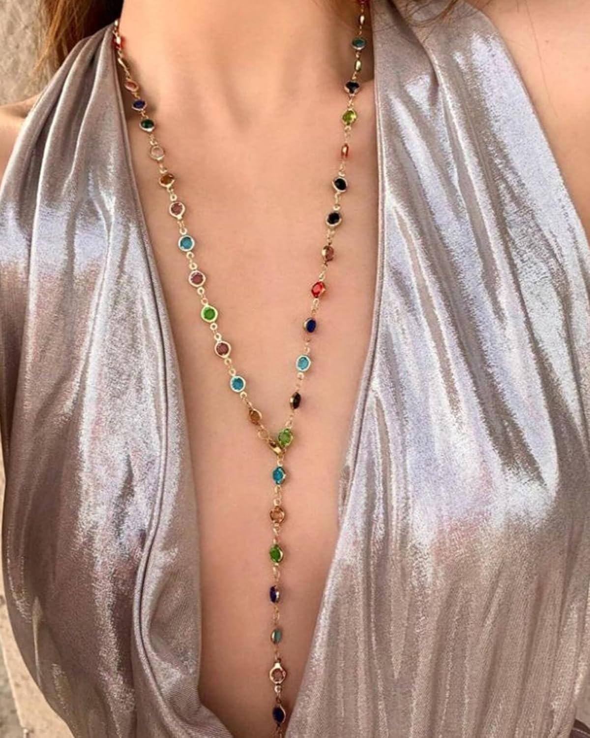 COLLAR LANWLOSI MULTICOLOR EN Y CON CRISTALES LARGOS PARA MUJER - 2