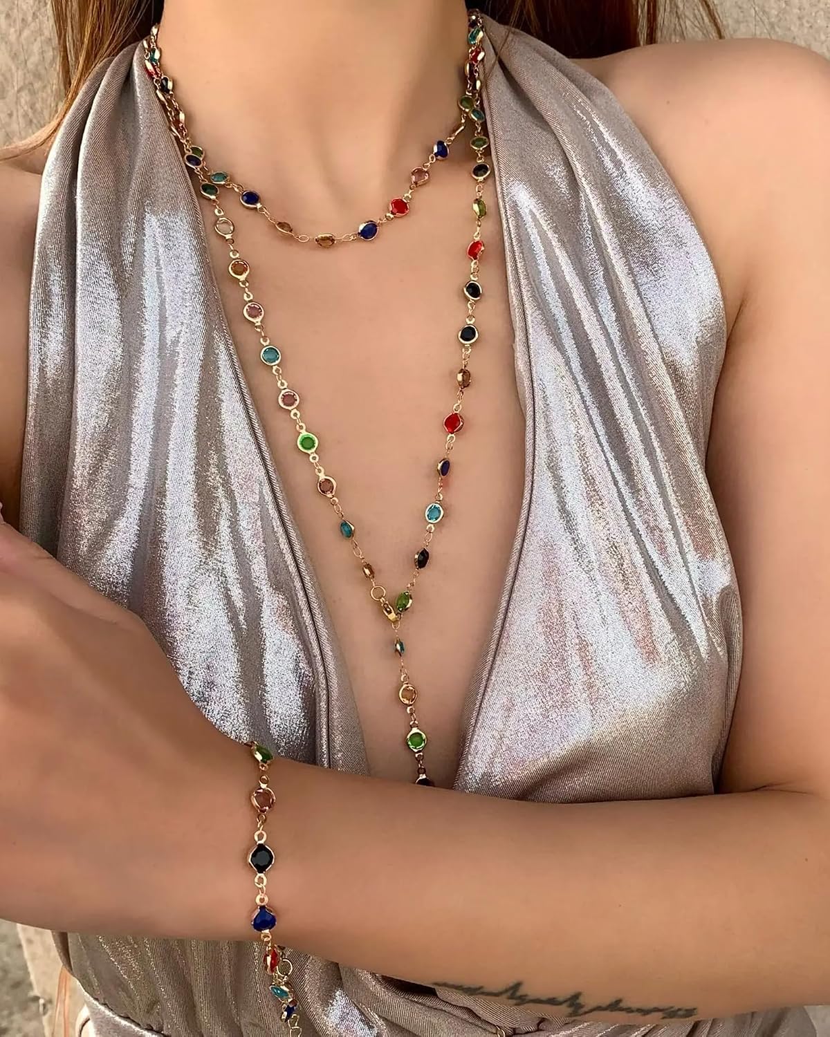 COLLAR LANWLOSI MULTICOLOR EN Y CON CRISTALES LARGOS PARA MUJER - 3