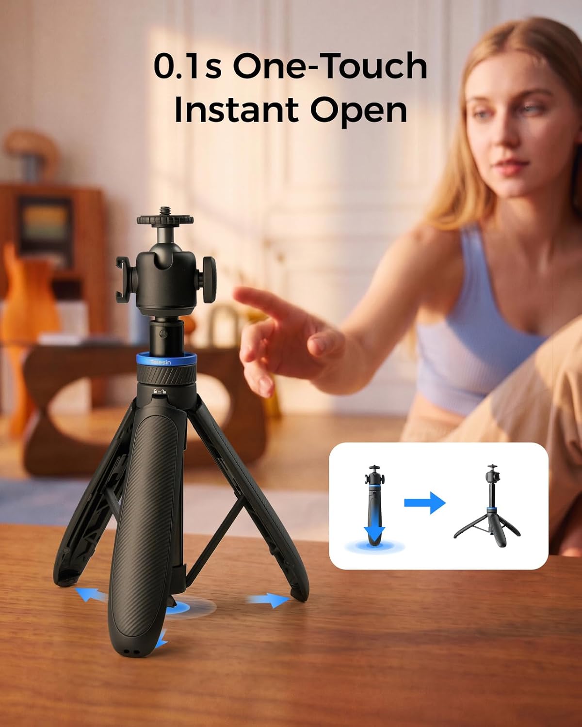 TRÍPODE PARA CÁMARA TELESIN MINI SELFIE STICK 0.1S AUTO OPEN PARA DJI OSMO POCKET 3 Y 4 - 2
