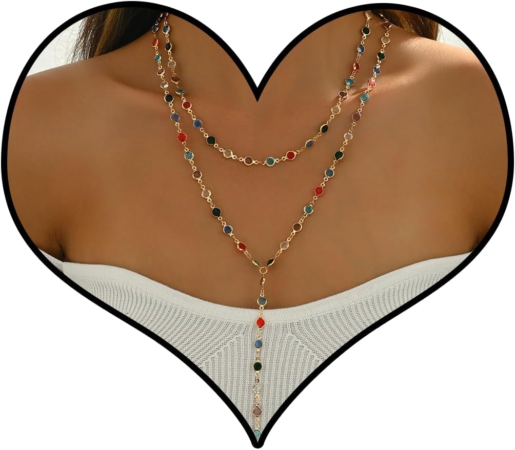 COLLAR LANWLOSI Y MULTICOLOR CON CRISTALES LARGOS PARA MUJER - 1