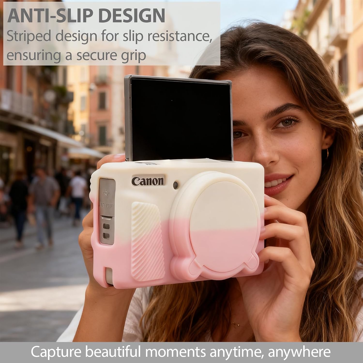 CARCASA PARA CÁMARA CANON POWERSHOT SX740 HS SX730 HS BEIGE Y ROSA - 2