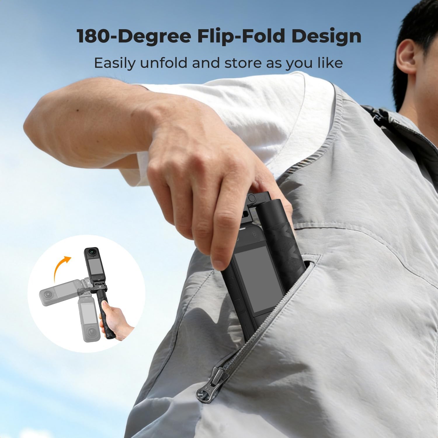 SOPORTE PARA CÁMARA DE ACCIÓN KYF CONCEPT PALO SELFIE PLEGABLE 92.5 CM COMPATIBLE CON INSTA360 X5 - 2