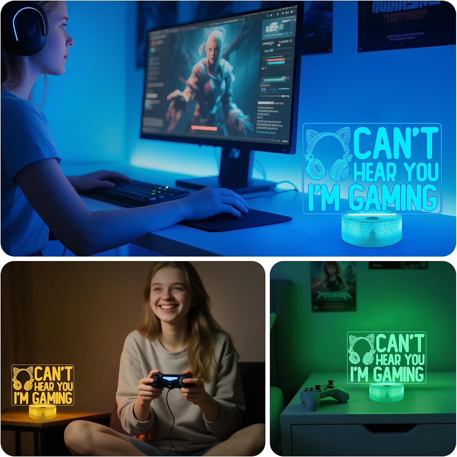 LÁMPARA INFANTIL YUANDIAN GAMER 3D ILUSIÓN 16 COLORES CON CONTROL TÁCTIL Y REMOTO - 4