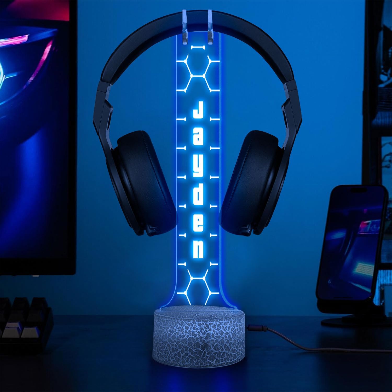 LÁMPARA DE MESA GIANTBIGHANDS SOPORTE PARA AUDÍFONOS RGB PERSONALIZABLE - 1