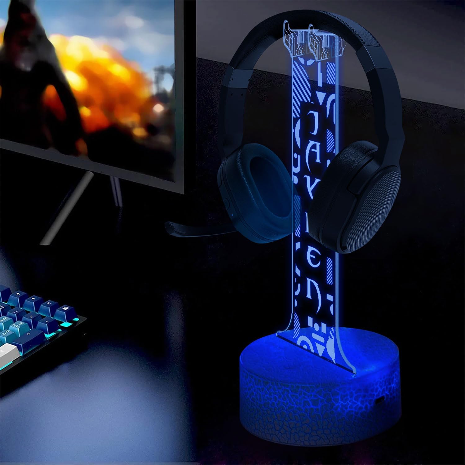 SOPORTE PARA AUDÍFONOS GAMER GIANTBIGHANDS CON LUCES LED RGB Y NOMBRE PERSONALIZADO - 4