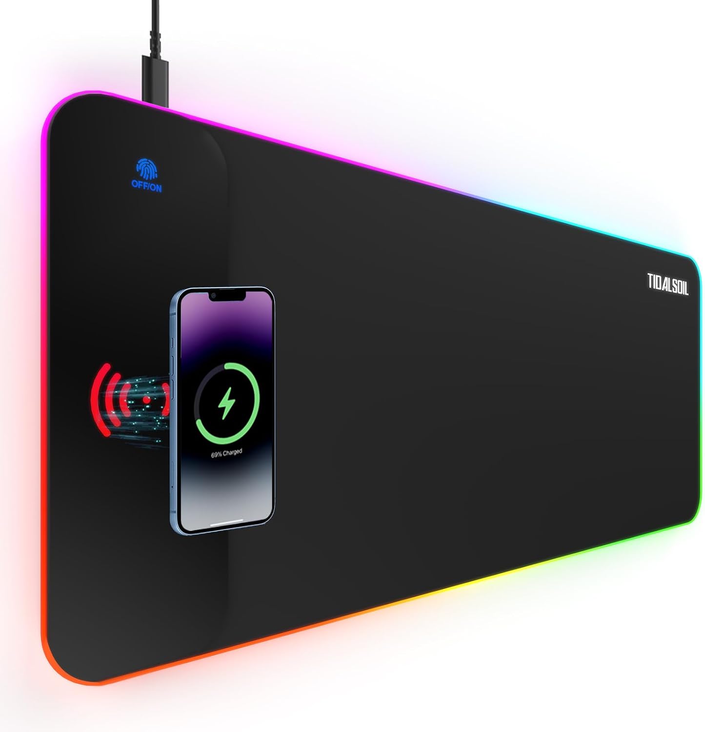 MOUSE PAD TIDALSOIL RGB CON CARGADOR INALÁMBRICO 15W 70X30 CM - 1