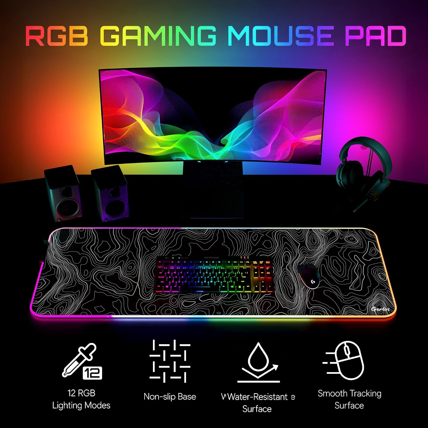 MOUSE PAD GAMING GERLOS RGB GRANDE 80 X 30 CM - 2