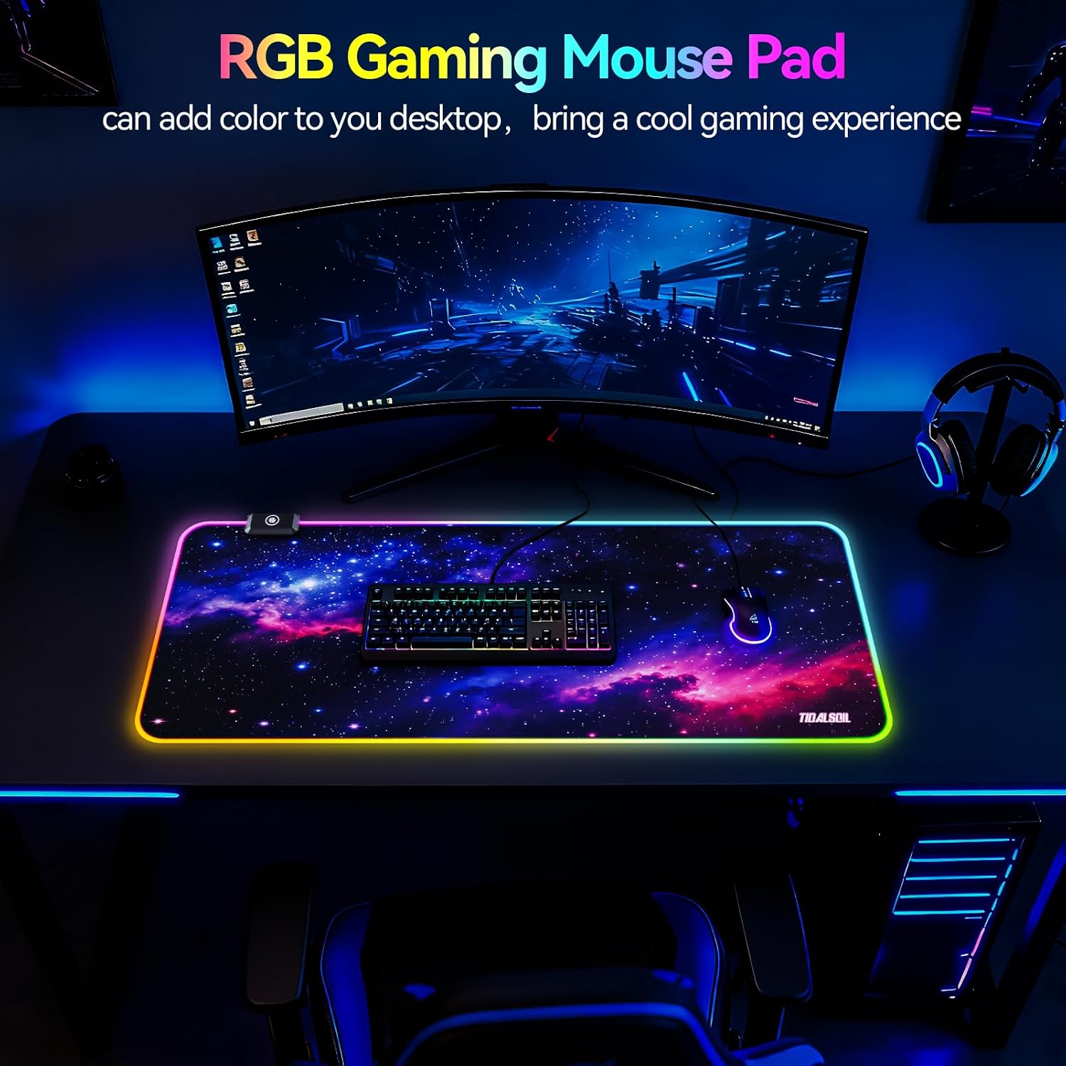 MOUSE PAD GAMING TIDALSOIL RGB STARRY SKY 80X30 CM LED - 2