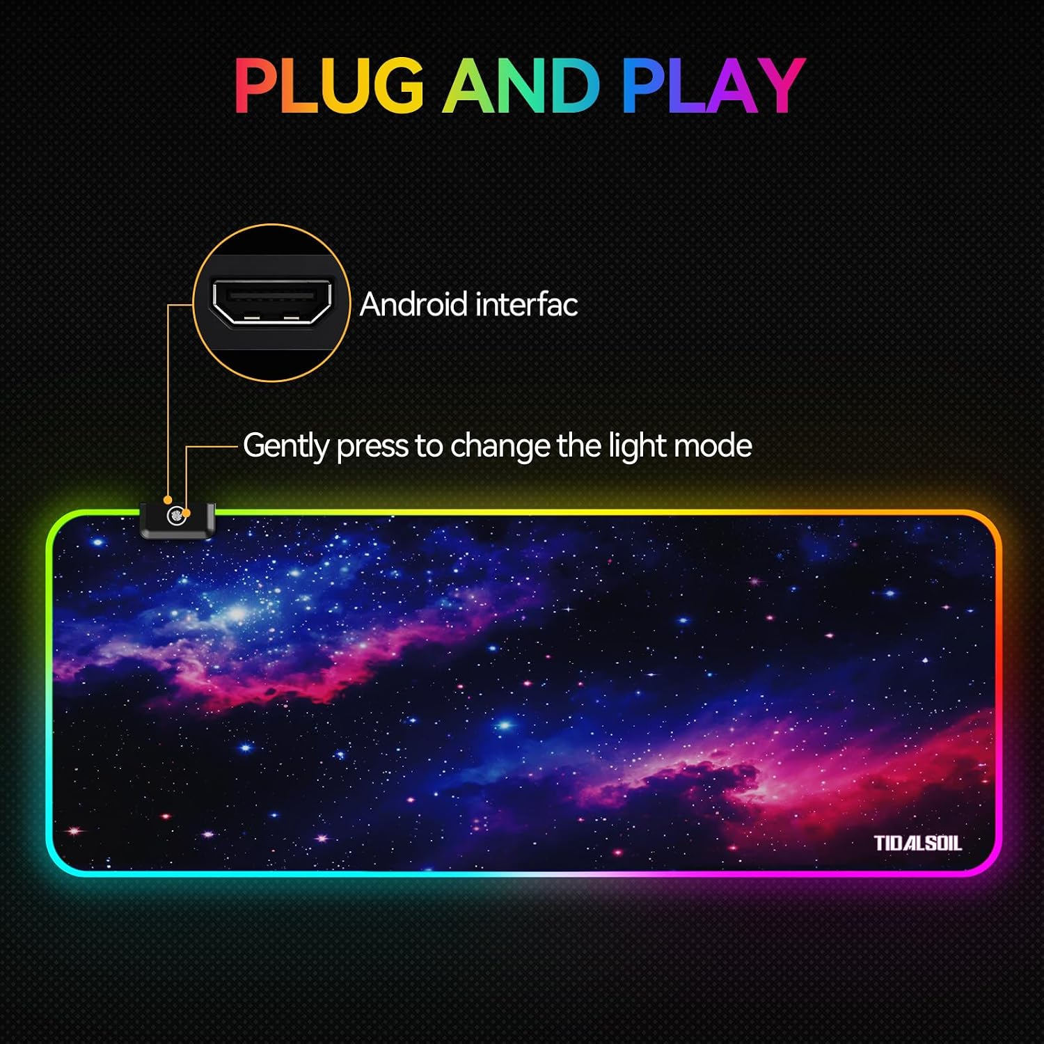 MOUSE PAD GAMING TIDALSOIL RGB STARRY SKY 80X30 CM LED - 4