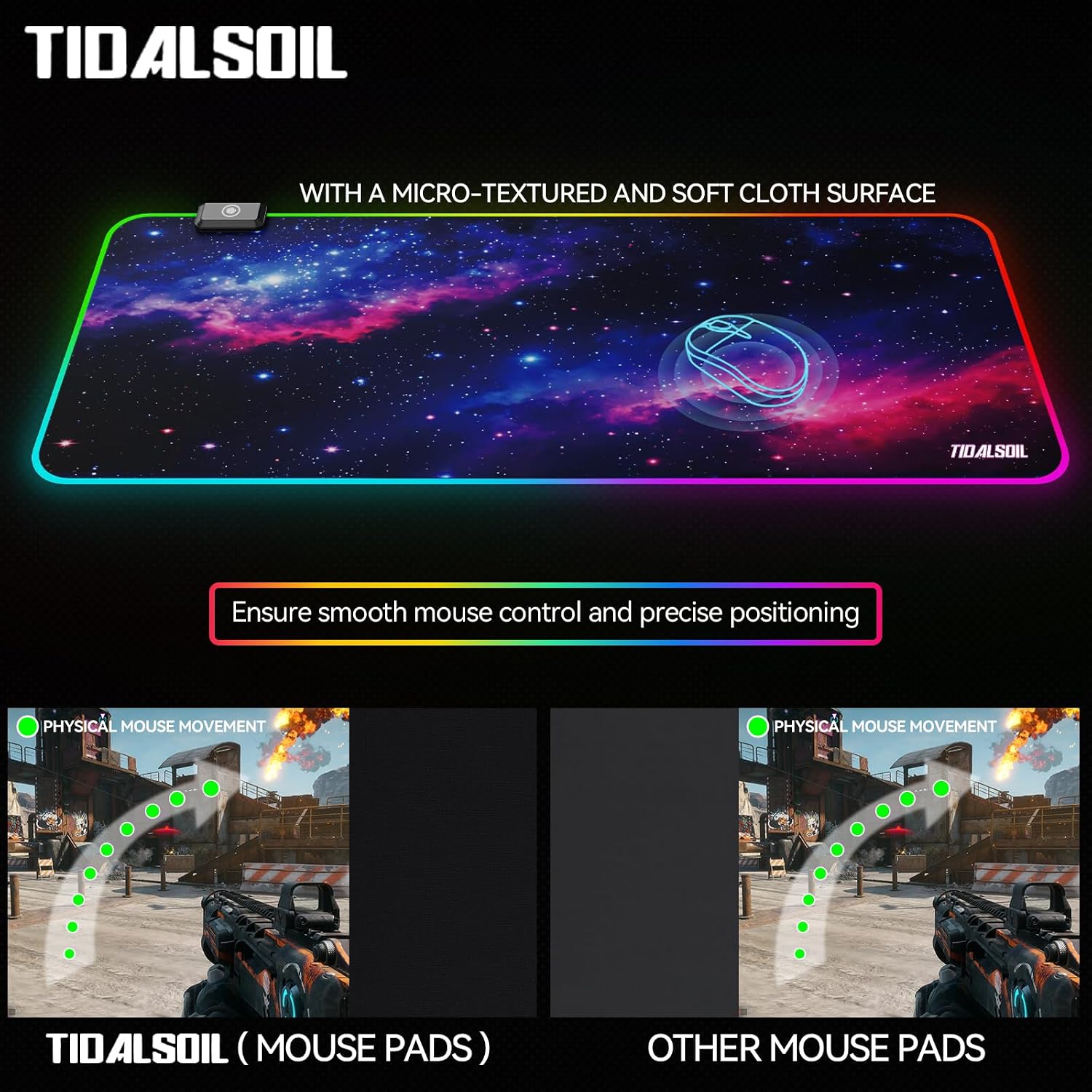 MOUSE PAD GAMING TIDALSOIL RGB STARRY SKY 80X30 CM LED - 5