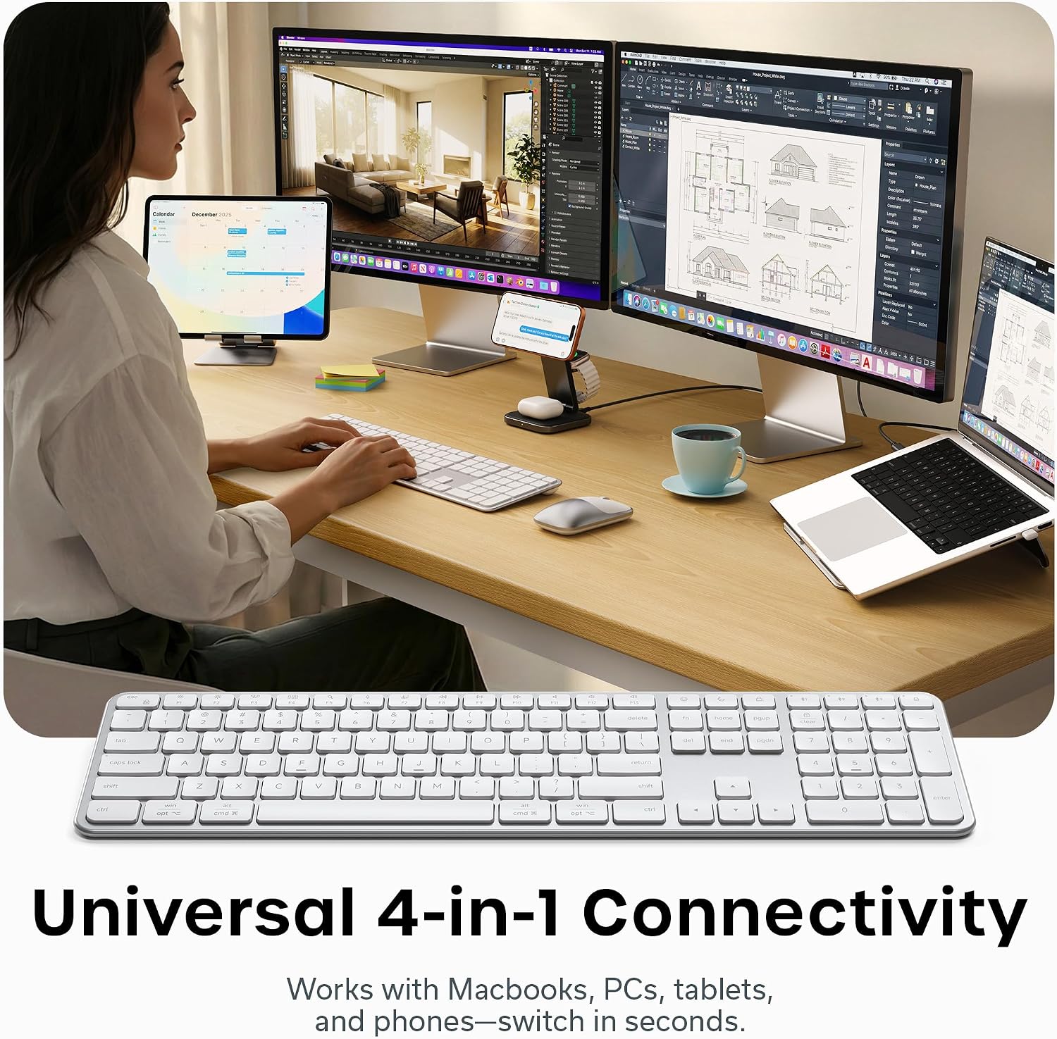 TECLADO INALÁMBRICO SATECHI SLIM EX3 BLUETOOTH Y 2.4 GHZ PLATA - 3