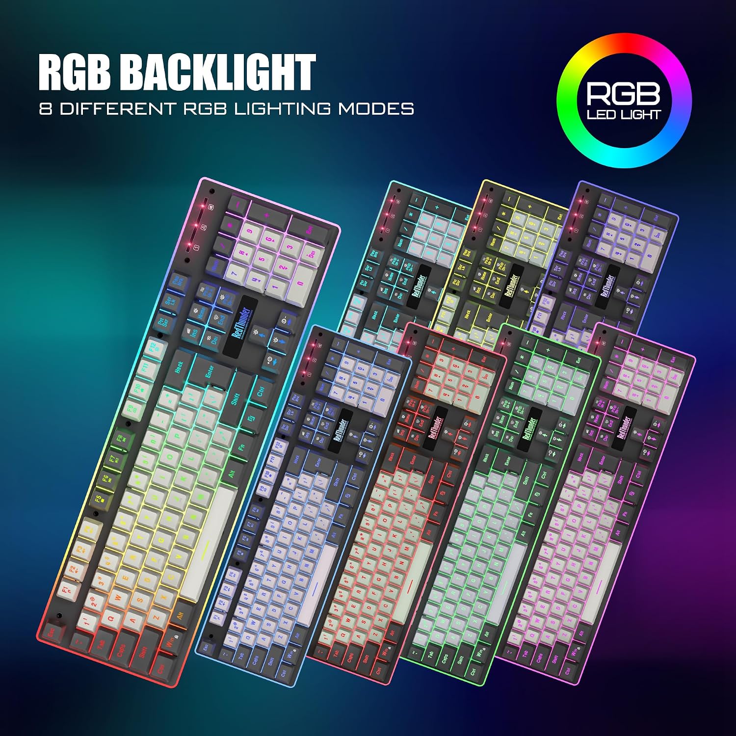 KIT DE TECLADO Y MOUSE INALÁMBRICO REDTHUNDER K10 PRO RGB RECARGABLE 3800MAH BLANCO GRIS - 4