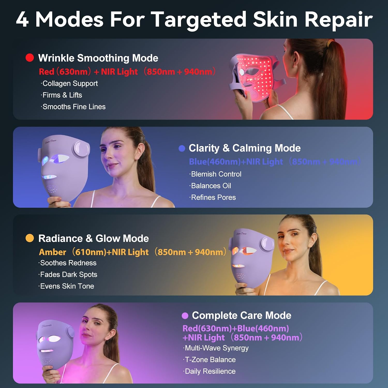 MÁSCARA DE TERAPIA DE LUZ ROJA SEASON DANCE 320 LEDS INALÁMBRICA PARA ROSTRO - 4