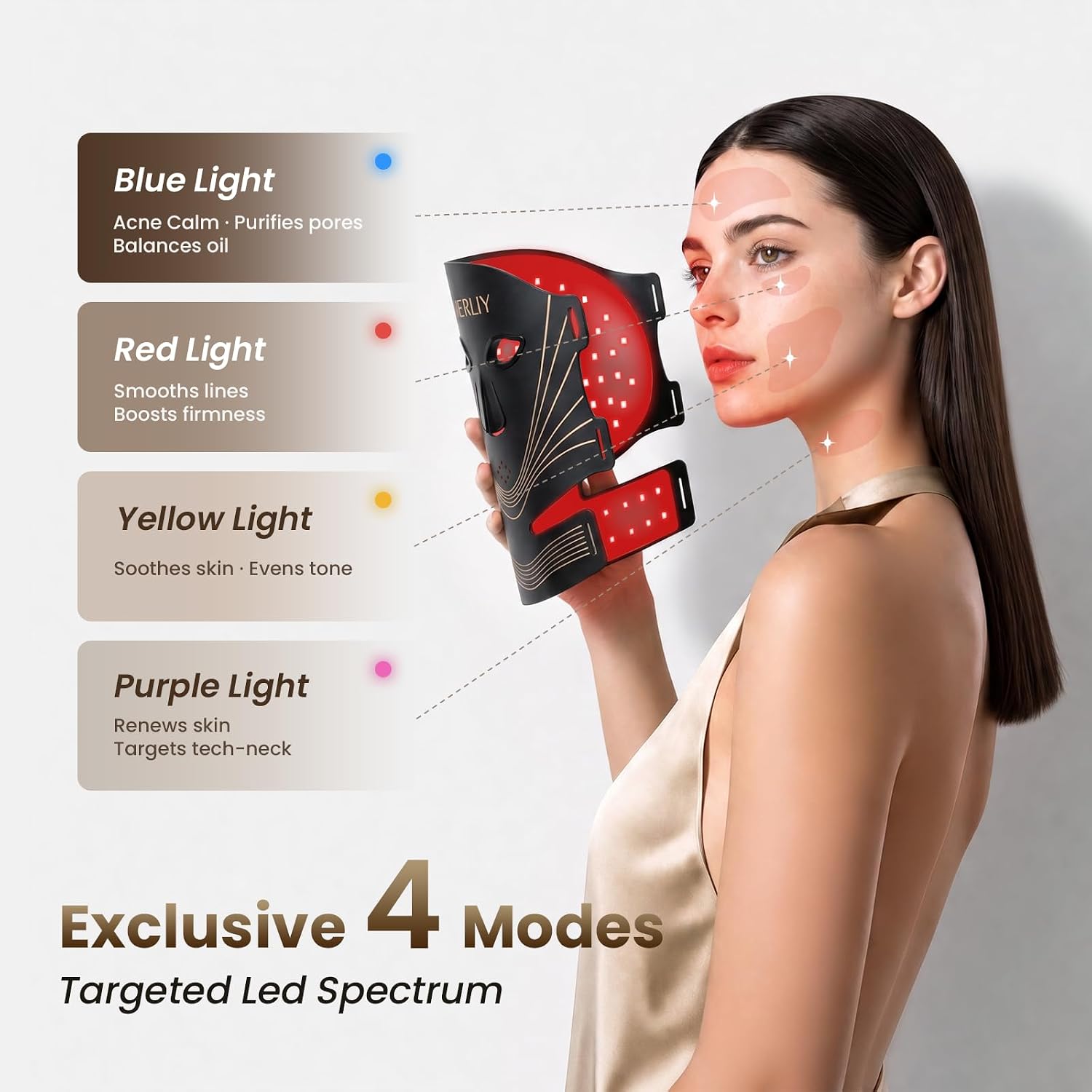 MÁSCARA DE TERAPIA DE LUZ ROJA BERLIY 416 LEDS INALÁMBRICA 4 MODOS Y TEMPORIZADOR - 3