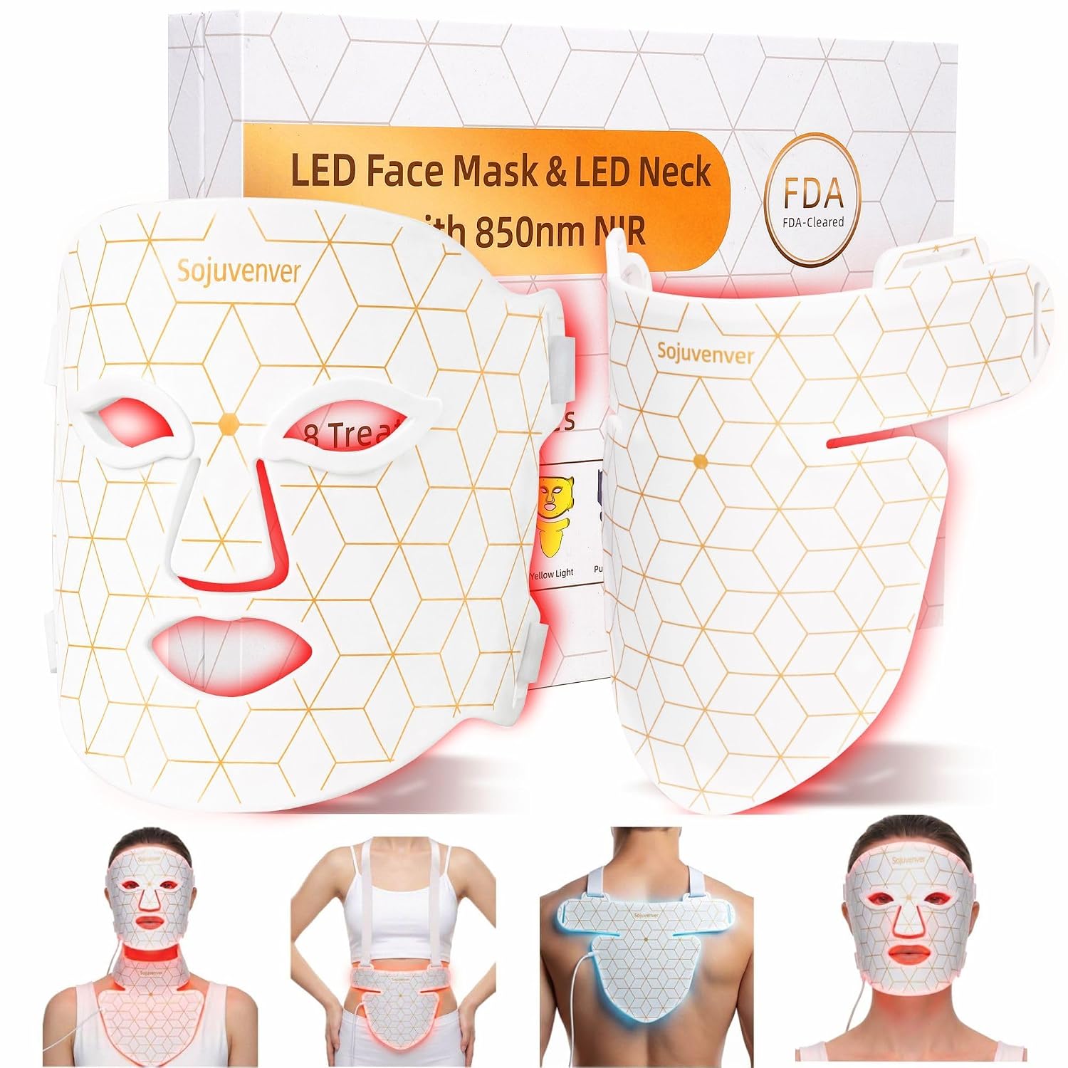 MASCARILLA FACIAL SOJUVENVER RED LIGHT THERAPY 8 COLORES LED 850NM NIR - 1