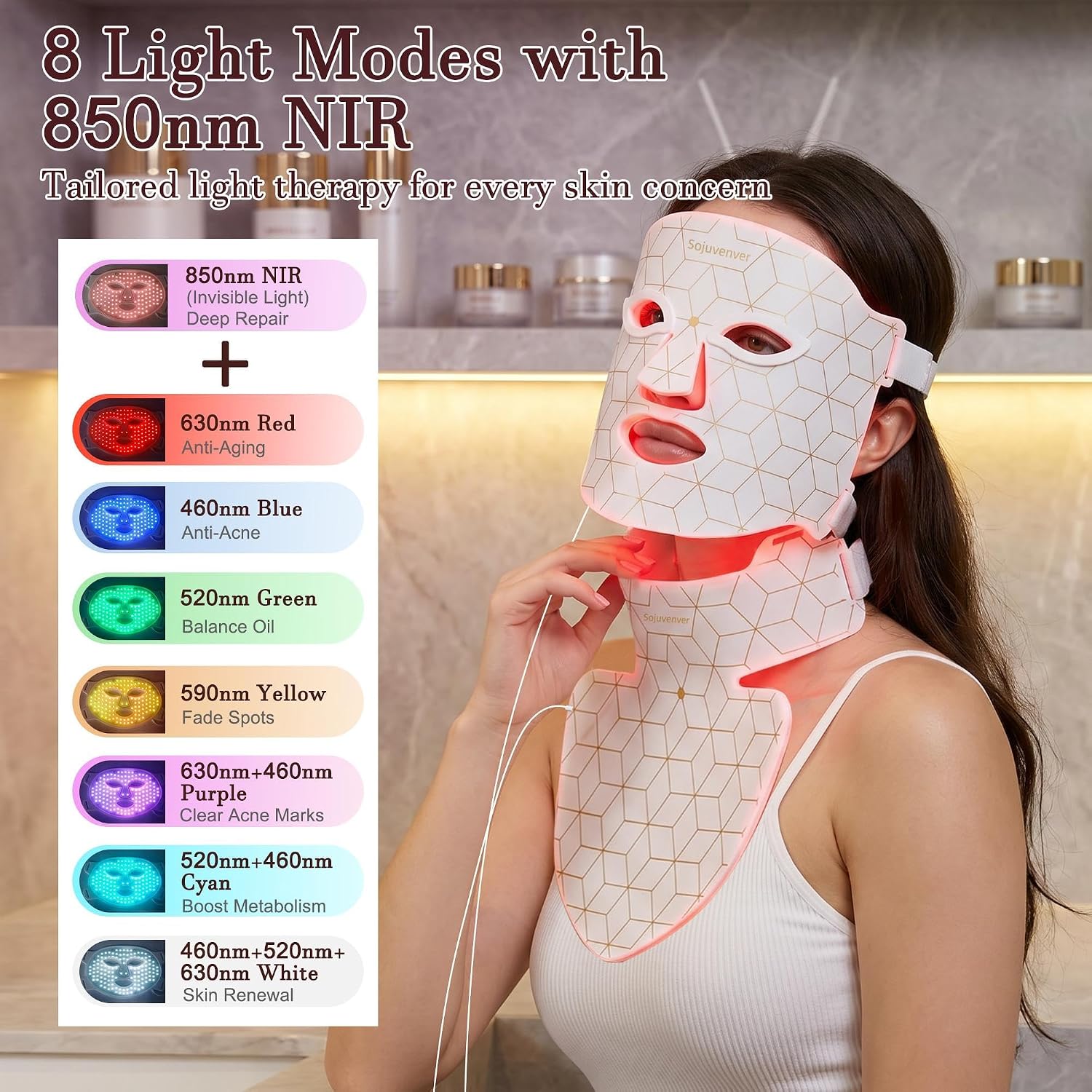 MASCARILLA FACIAL SOJUVENVER RED LIGHT THERAPY 8 COLORES LED 850NM NIR - 4