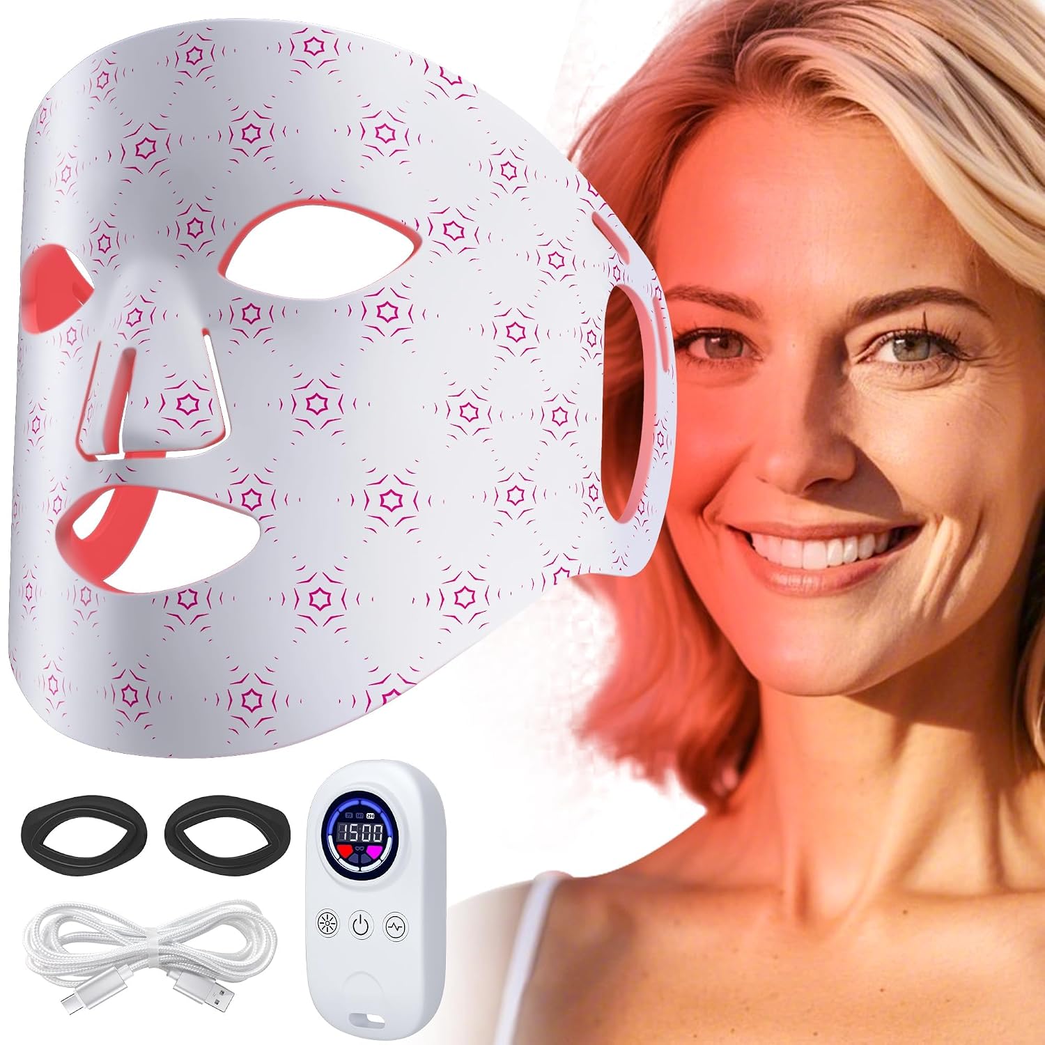 MASCARILLA FACIAL RELUIEN RED LIGHT CON LED Y CONTROL REMOTO BLANCO - 1