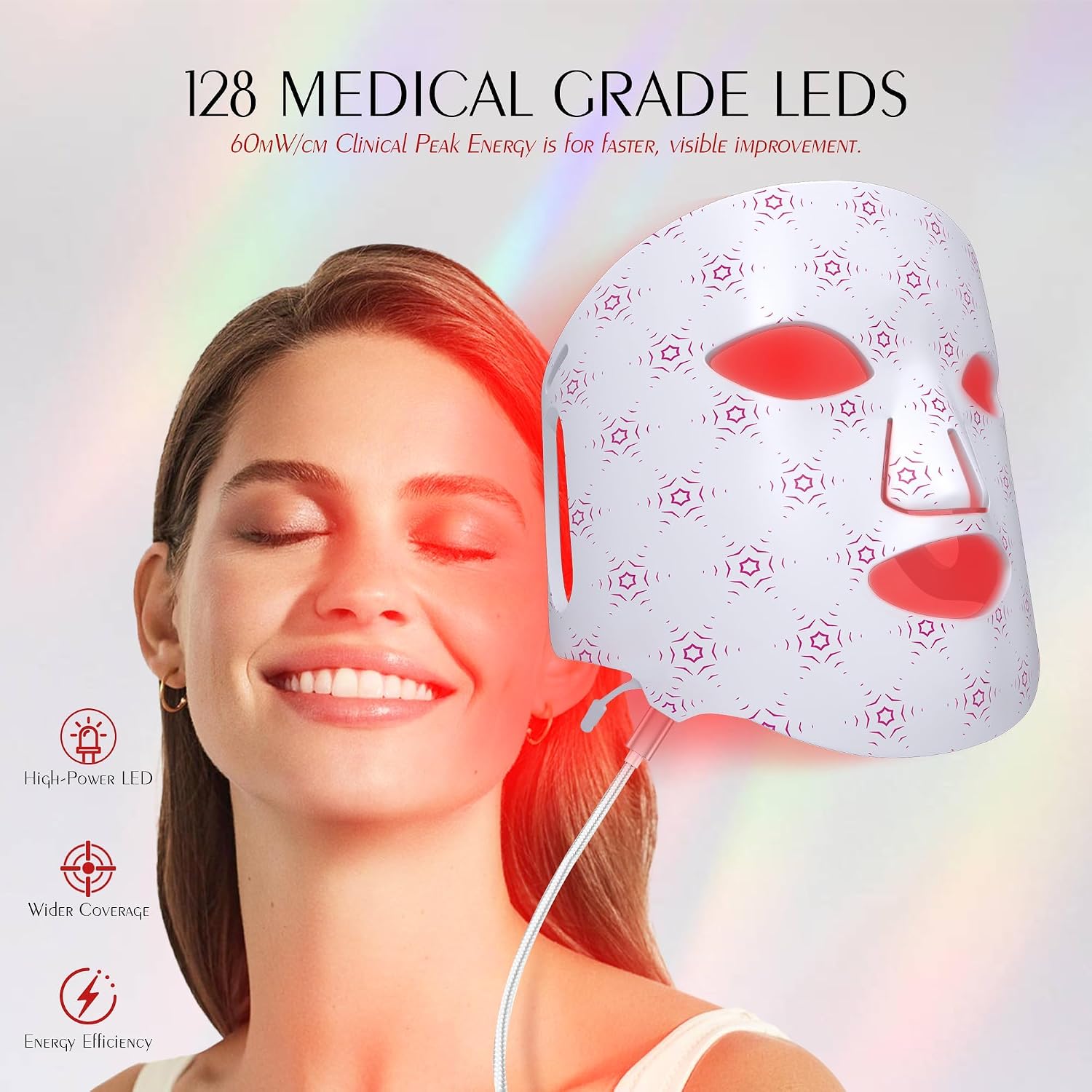 MASCARILLA FACIAL RELUIEN RED LIGHT CON LED Y CONTROL REMOTO BLANCO - 3