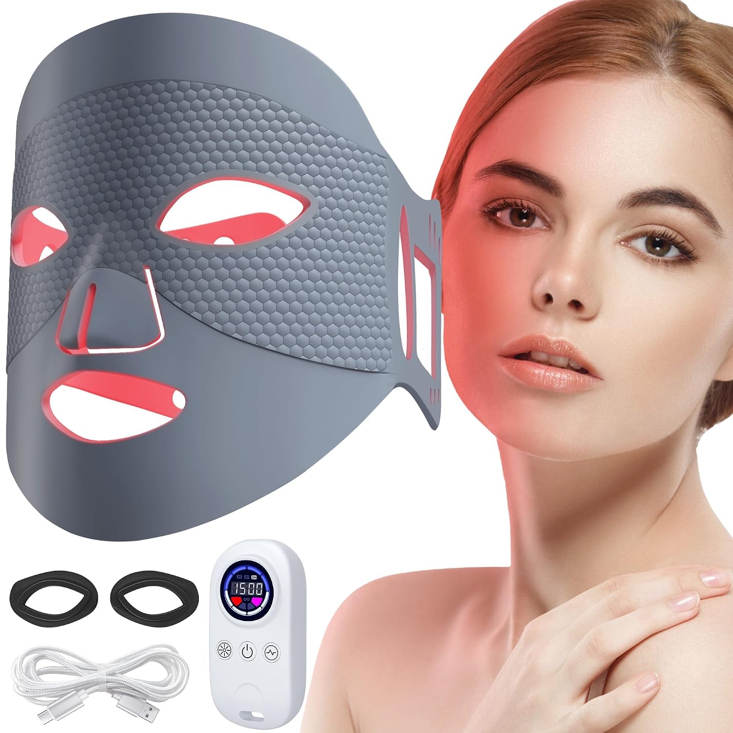 MASCARILLA FACIAL LED RELUIEN RED LIGHT MASK GRIS - 1