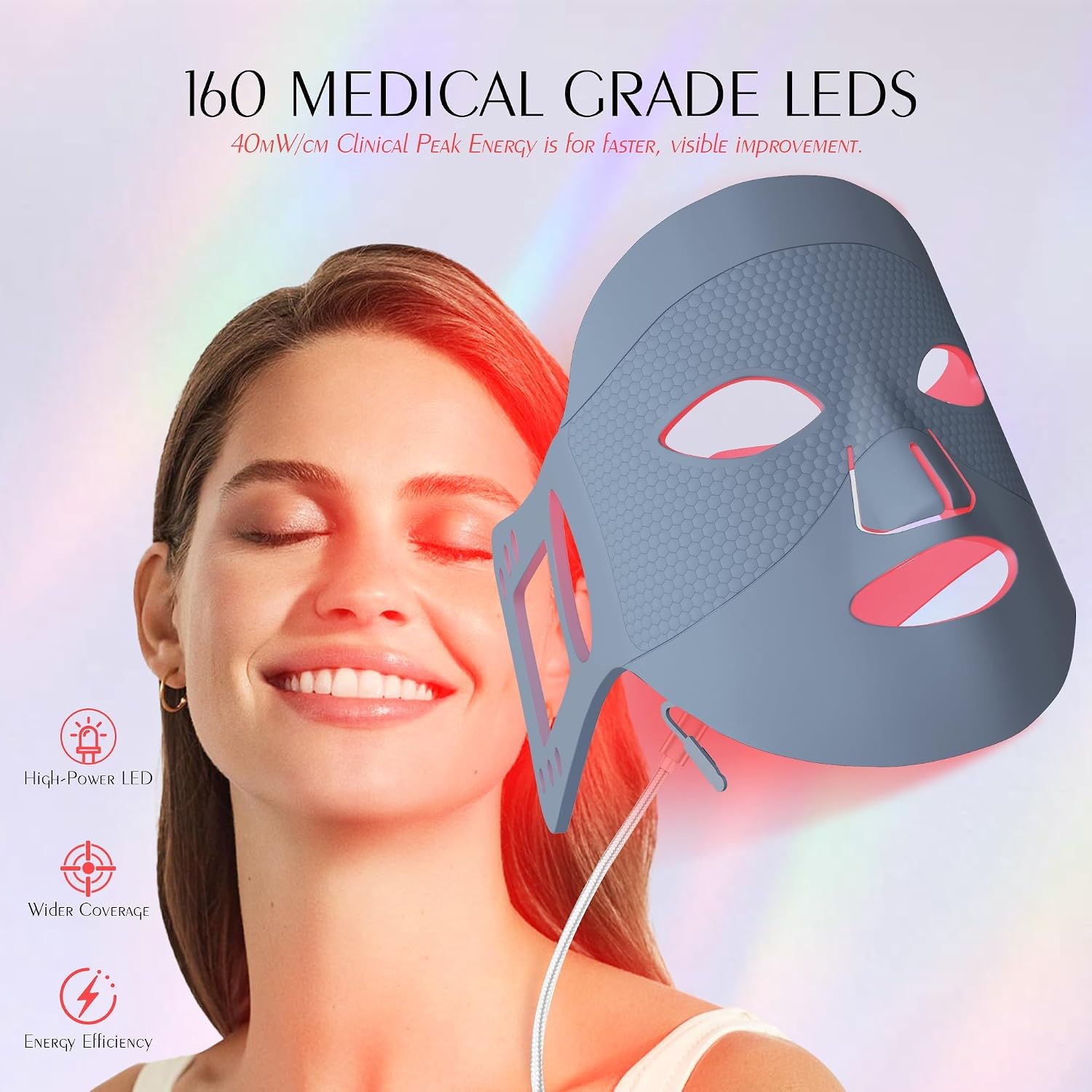 MASCARILLA FACIAL LED RELUIEN RED LIGHT MASK GRIS - 3