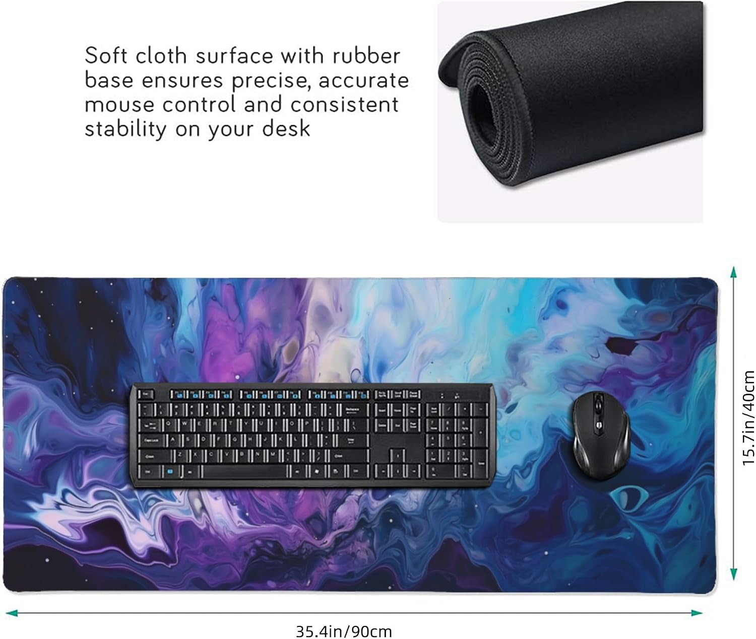 MOUSE PAD GRANDE JJWETONG 90X40 CM DISEÑO MÁRMOL GALAXIA CON BASE ANTIDESLIZANTE Y ACCESORIOS - 2