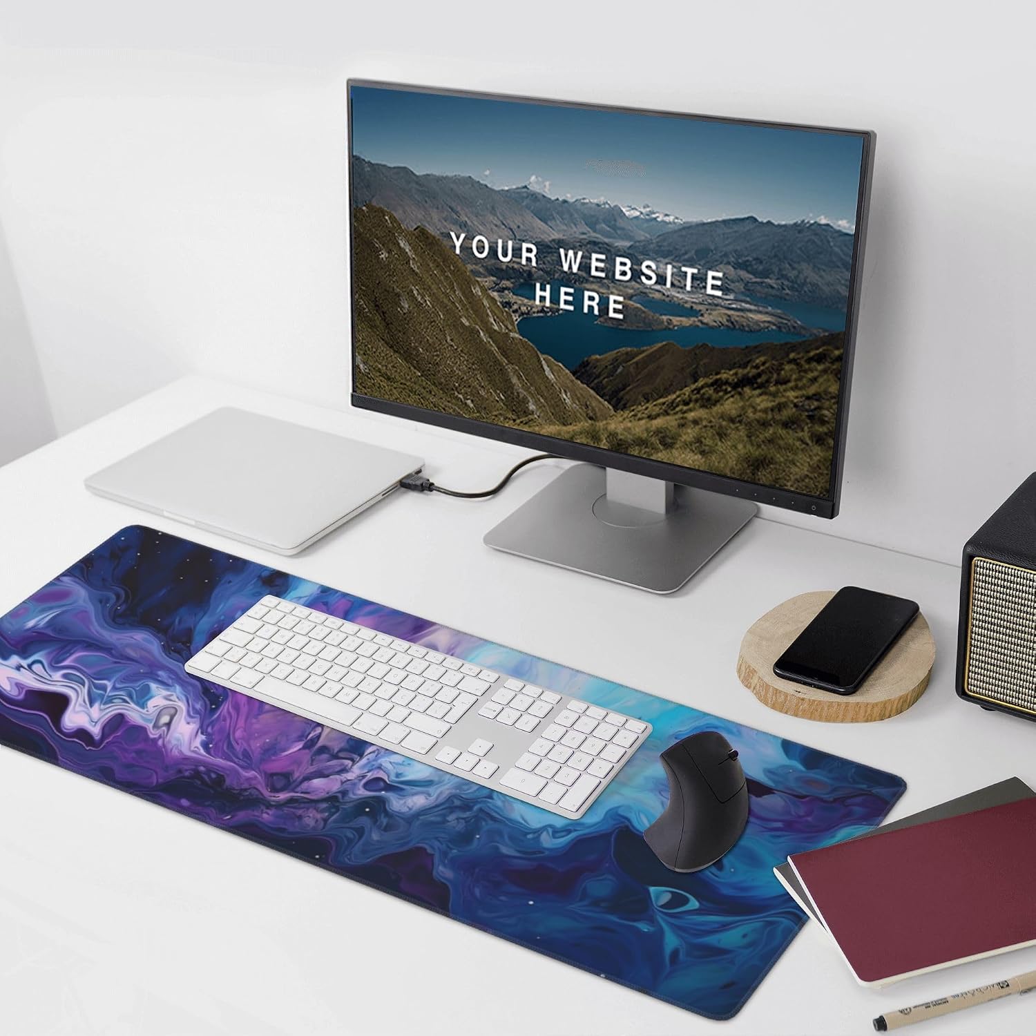 MOUSE PAD GRANDE JJWETONG 90X40 CM DISEÑO MÁRMOL GALAXIA CON BASE ANTIDESLIZANTE Y ACCESORIOS - 3