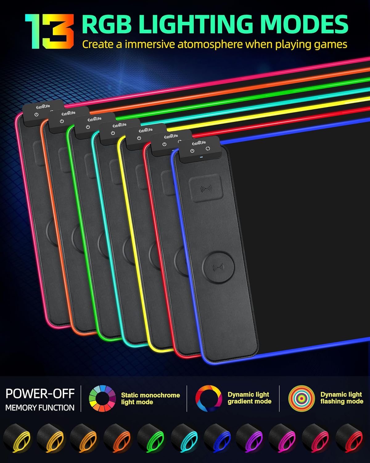 MOUSE PAD EXTRELIFE CON CARGADOR INALÁMBRICO RGB 80X40 CM NEGRO - 4