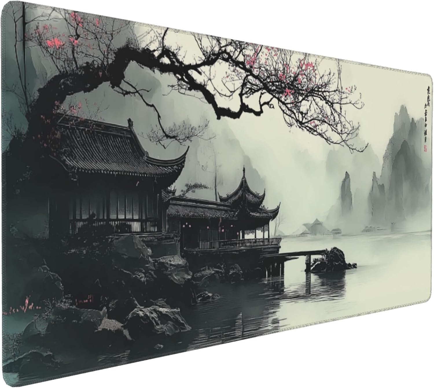 MOUSE PAD XL EXTENDIDA JJWETONG DISEÑO ACUARELA JAPONESA CEREZO 90X40 CM - 1