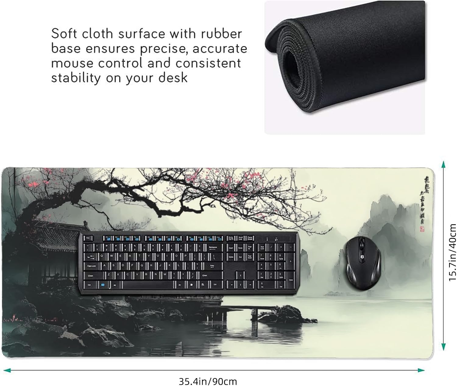 MOUSE PAD XL EXTENDIDA JJWETONG DISEÑO ACUARELA JAPONESA CEREZO 90X40 CM - 2