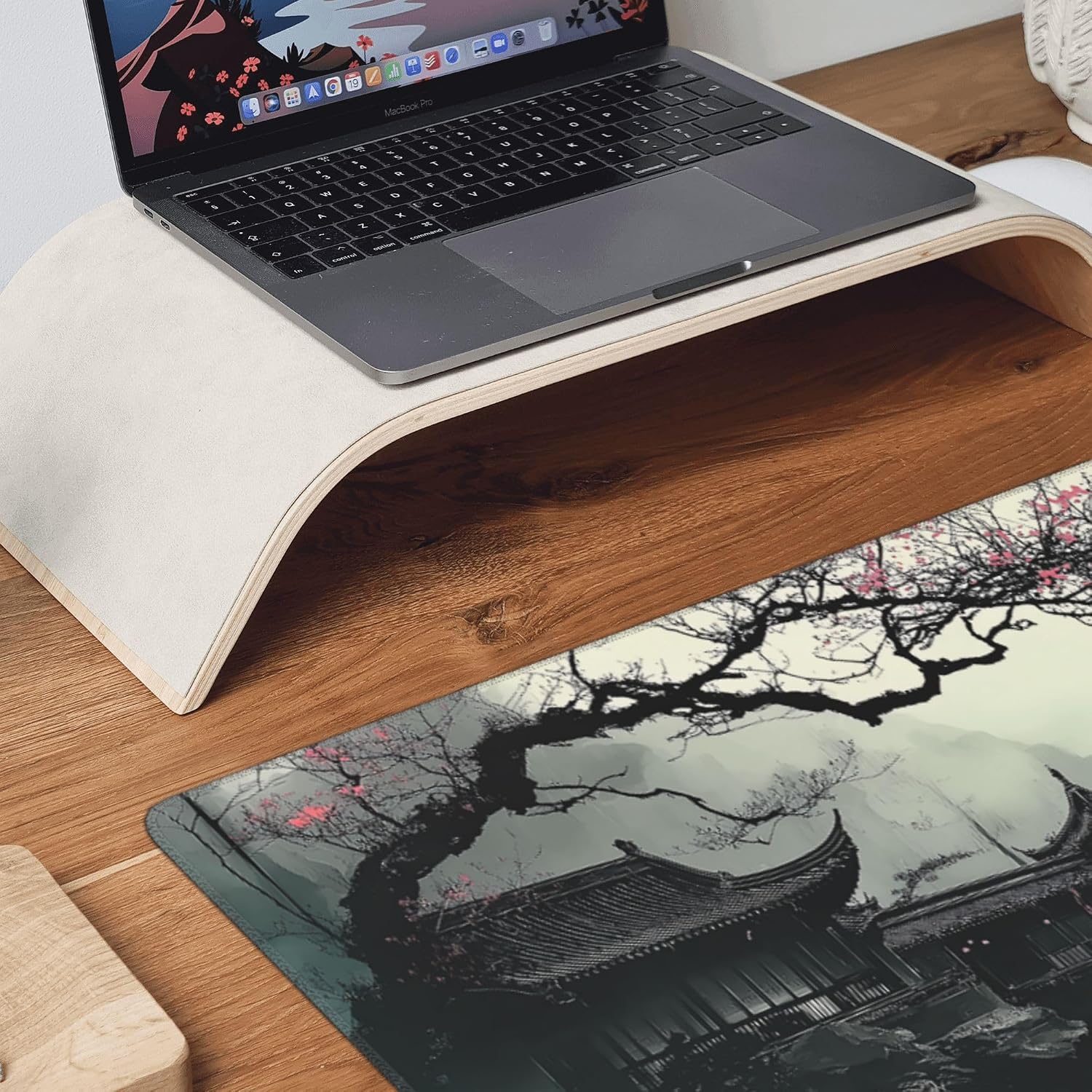 MOUSE PAD XL EXTENDIDA JJWETONG DISEÑO ACUARELA JAPONESA CEREZO 90X40 CM - 5
