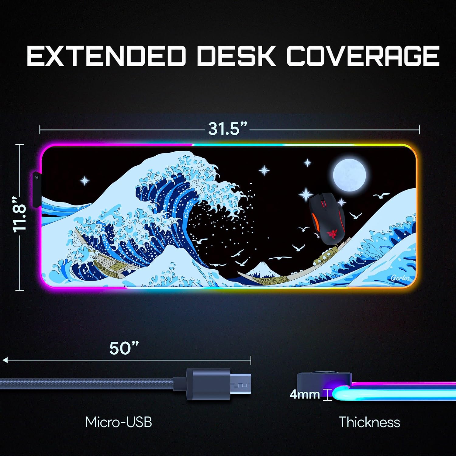MOUSE PAD GERLOS RGB GAMING 80 X 30 CM - 3