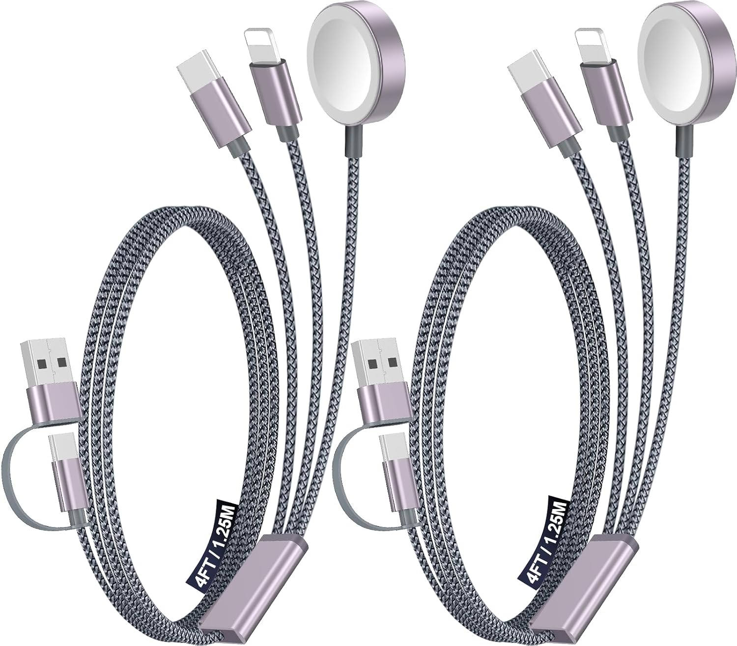 CABLE CARGADOR MÚLTIPLE 3 EN 2 XIWXI PARA APPLE WATCH IPHONE IPAD USB C LIGHTNING 1.25 M - 1