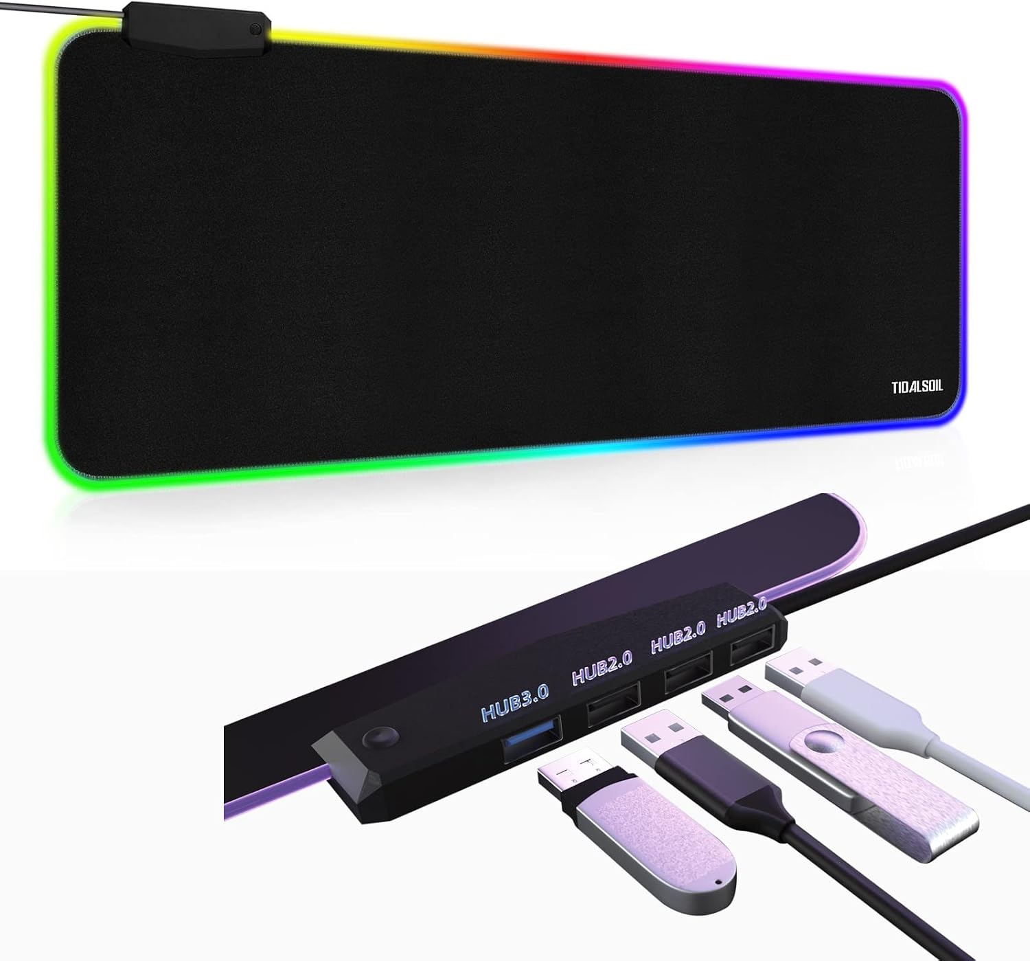 MOUSE PAD GAMING TIDALSOIL RGB CON HUB USB 4 PUERTOS 80X30 CM - 1