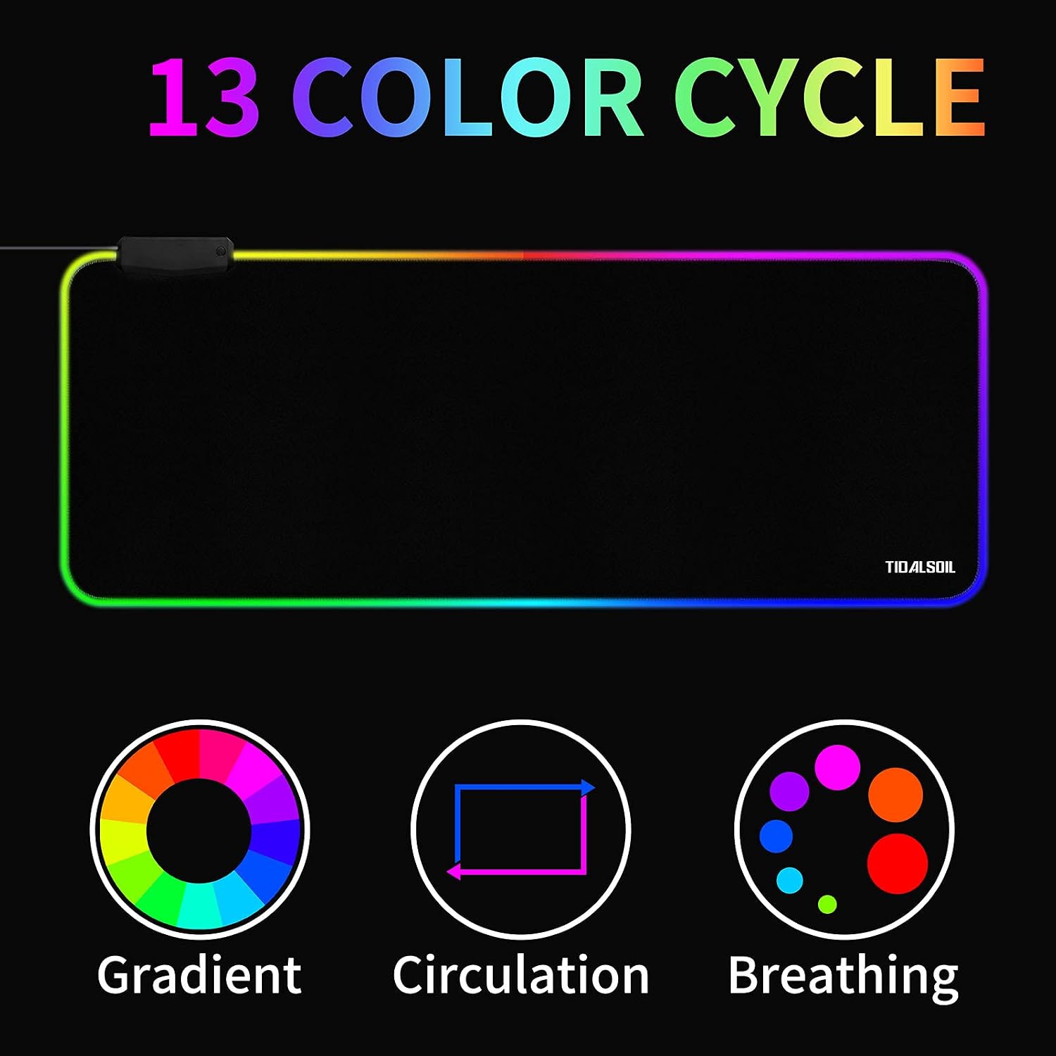 MOUSE PAD GAMING TIDALSOIL RGB CON HUB USB 4 PUERTOS 80X30 CM - 2