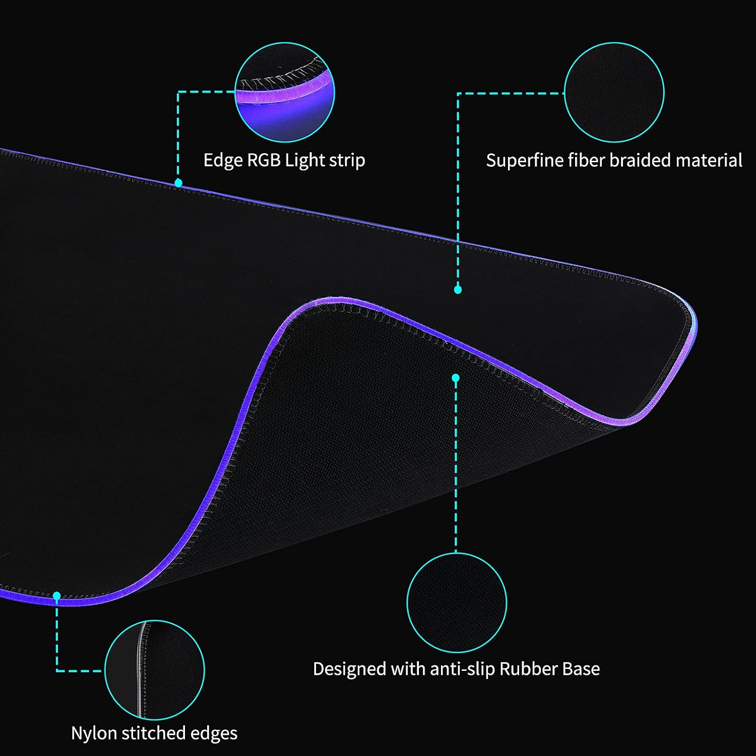 MOUSE PAD GAMING TIDALSOIL RGB CON HUB USB 4 PUERTOS 80X30 CM - 5