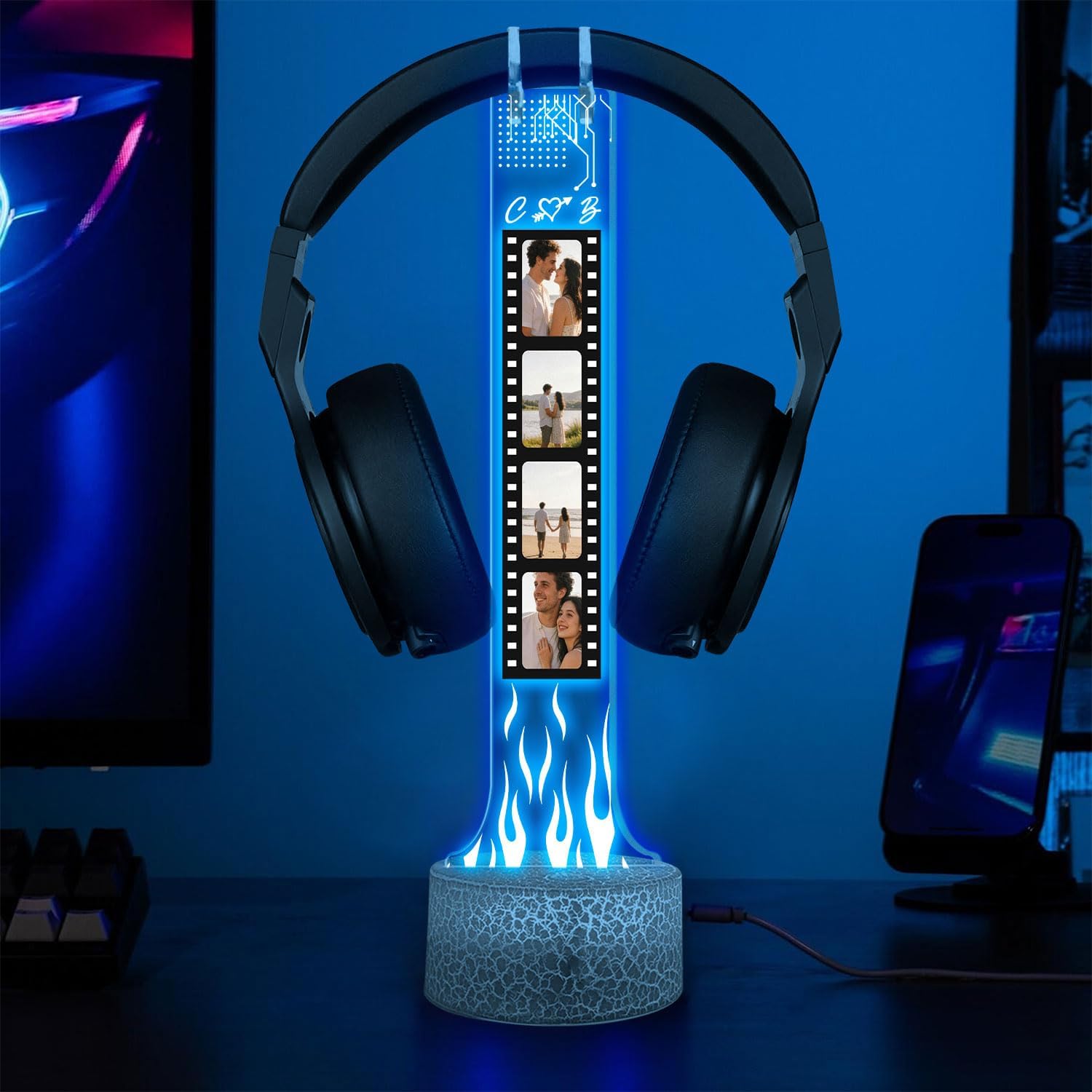 LÁMPARA DE MESA GIANTBIGHANDS SOPORTE PARA AUDÍFONOS CON LUZ LED RGB PERSONALIZABLE - 1