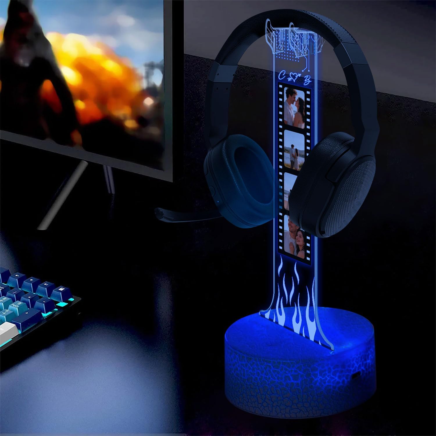 LÁMPARA DE MESA GIANTBIGHANDS SOPORTE PARA AUDÍFONOS CON LUZ LED RGB PERSONALIZABLE - 4