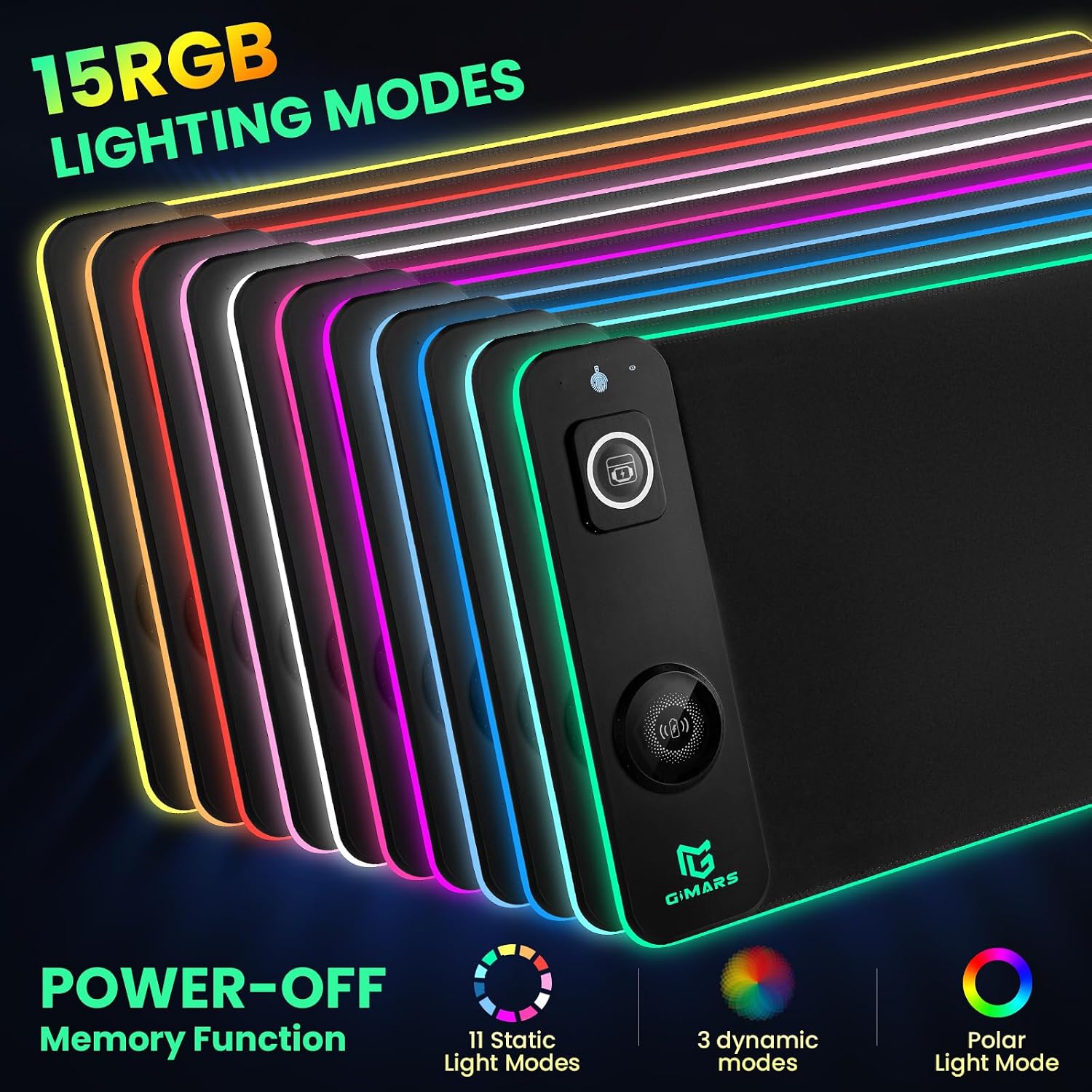 MOUSE PAD GIMARS UPGRADE 3 EN 1 RGB CON CARGA INALÁMBRICA RÁPIDA 15W Y SUPERFICIE IMPERMEABLE 80X30 CM - 3