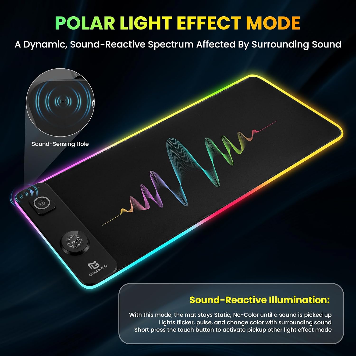 MOUSE PAD GIMARS UPGRADE 3 EN 1 RGB CON CARGA INALÁMBRICA RÁPIDA 15W Y SUPERFICIE IMPERMEABLE 80X30 CM - 4